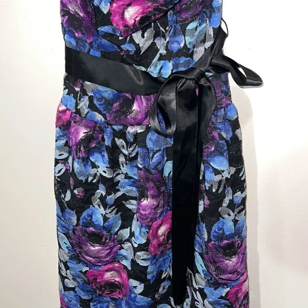 Sexy Floral Short Strapless Party Dress By As-U-Wish. Juniors Size 3.